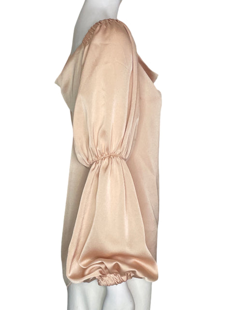 Blusa Clarissa Rosania Abullonado Satinada Cuello redondo Beige - Talla 6
