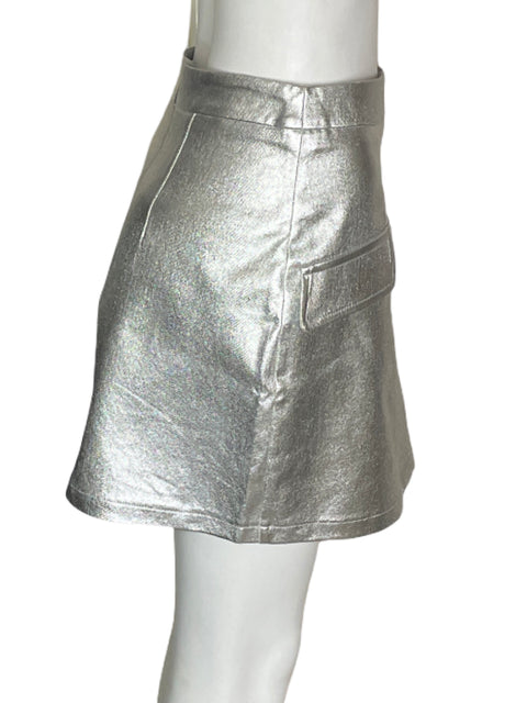 Falda Quzu Satinado Mini Ajustada Plateado - Talla S