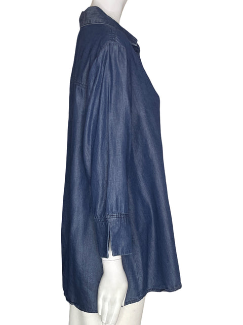 Blusa Martha de Algodón Camisa Botones Liso Azul - Talla M