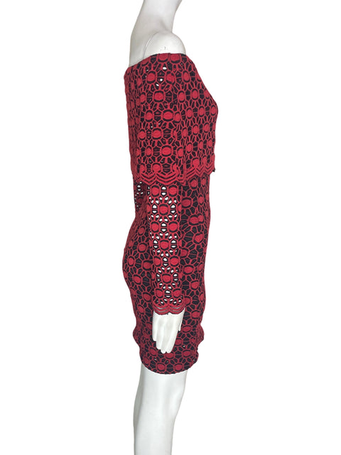 Vestido Va Va Voom Off-shoulder Estampado Manga larga Rojo - Talla S