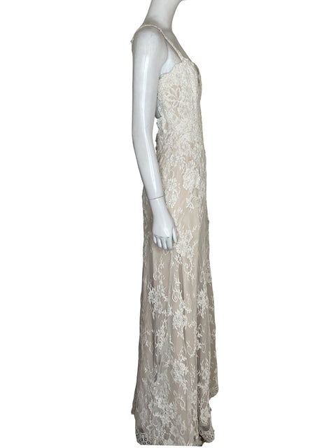 Vestido De Fiesta Tesoro Tps Bordado Maxi Beige - Talla S