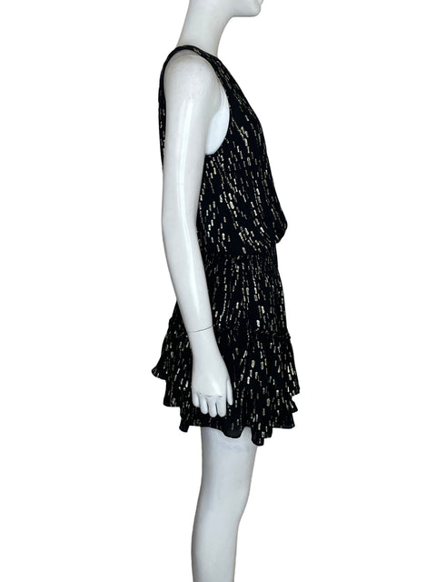 Vestido Ramy Brook Halter Vuelos Metalizado Negro - Talla S