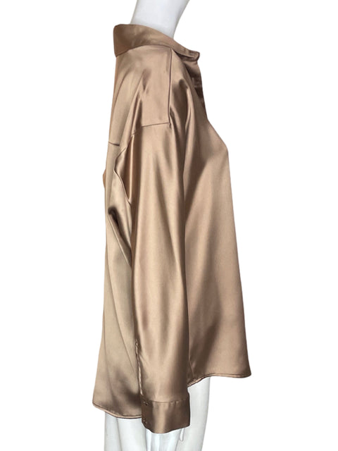Camisa Zara Satinado Manga larga Botones Marrón - Talla S