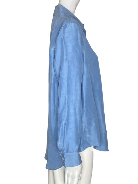 Camisa Zara de Seda Liso Seda Manga larga Azul - Talla M