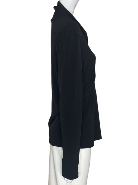 Blusa Tahari de Algodón Liso Manga larga Cuello v Negro - Talla M