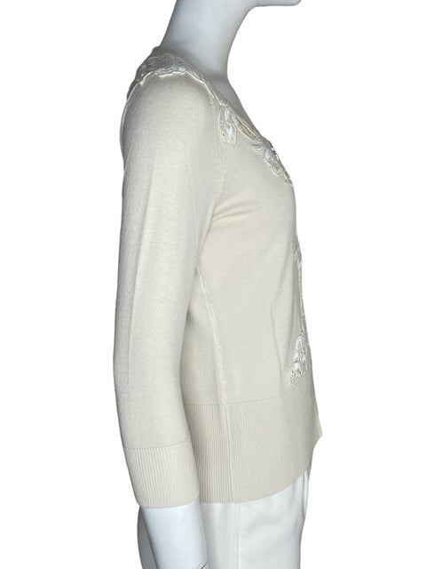 Suéter White House Black Market Apliques florales Beige - Talla XS