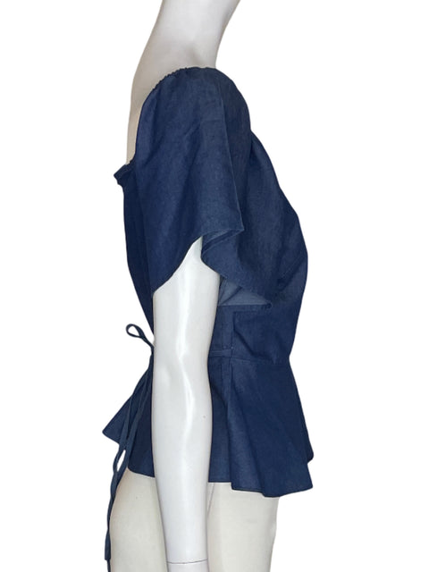 Blusa Bonage Liso Ruchas Fajon Azul - Talla S