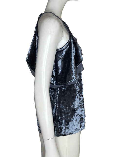Blusa White House Black Market Halter Terciopelo Azul - Talla XS