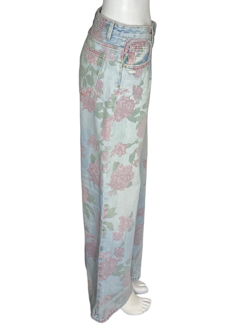 Pantalón Zara Recto Estampado Wide-leg Azul - Talla 40