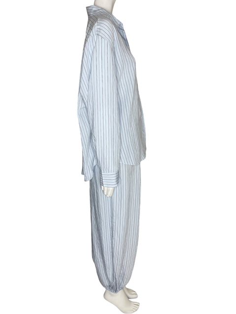 Conjunto Oysho Rayas Camisa/pantalon Elastico Azul - Talla L