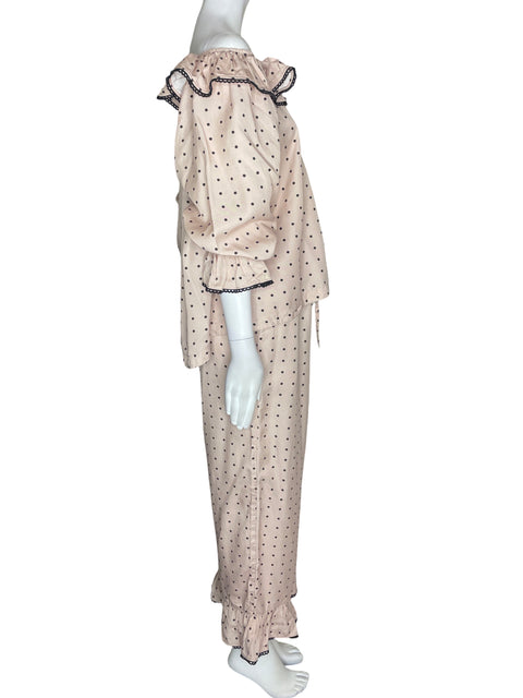 Conjunto Piyama Estampado Lunares Ruchas Rosado - Talla S