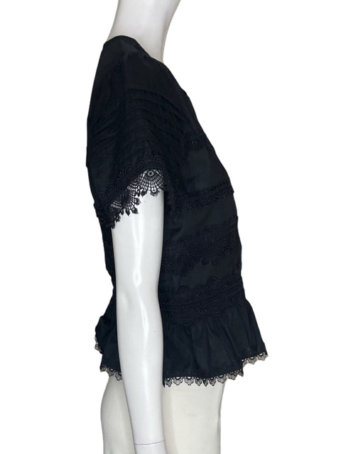 Blusa Waimari Lisa Encaje Manga corta Negro - Talla S