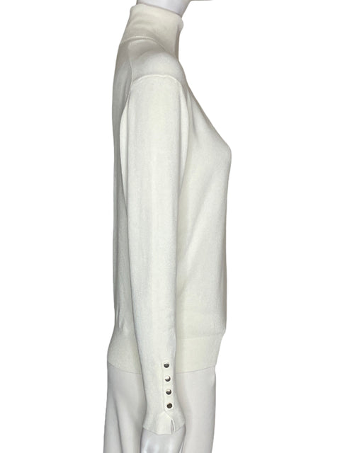 Blusa Zara de Algodón Cuello alto Liso Manga larga Blanco - Talla L