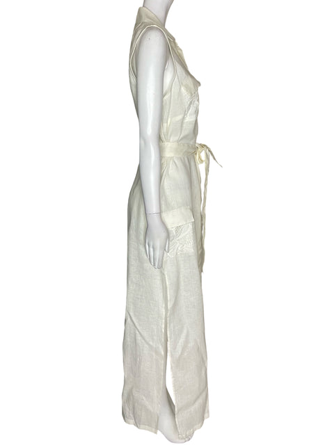 Vestido Studio F de Lino Maxi Sin mangas Fajon Blanco - Talla 10