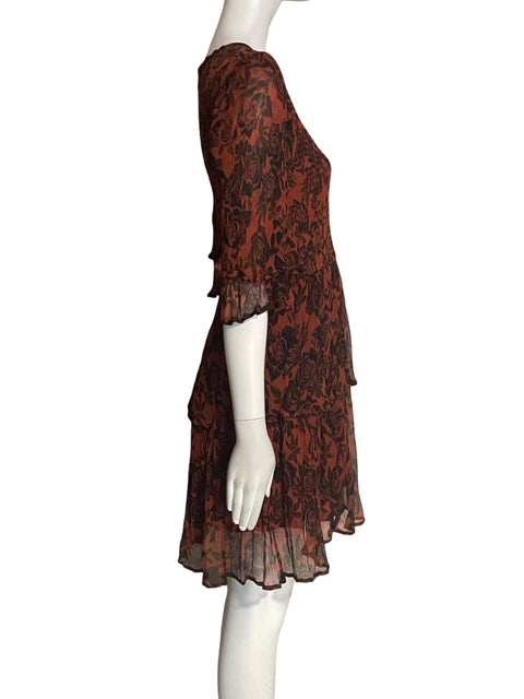 Vestido Ganni Rucha Suelto Manga corta Marrón - Talla S