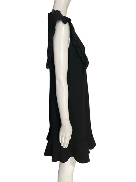 Vestido Rebecca Taylor Sin mangas Ruchas Encaje Negro - Talla 10