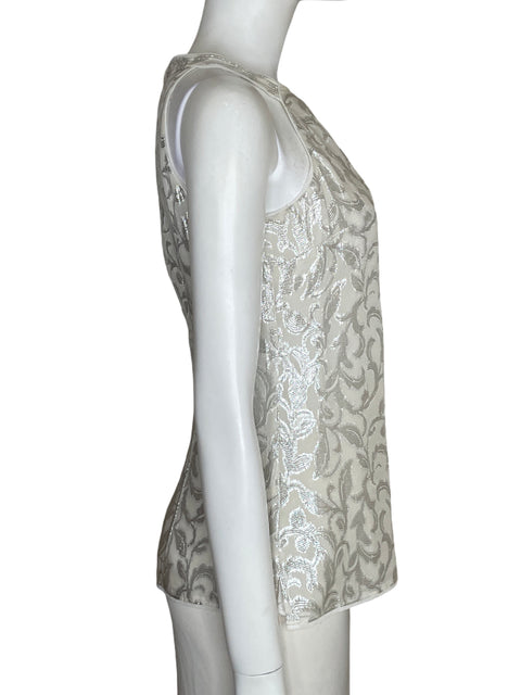 Blusa White House Black Market de Seda Halter Metalizado Blanco - Talla XS