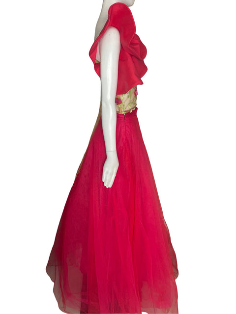 Vestido De Fiesta Mariakarina Tul Apliques Ruchas Rosado - Talla S