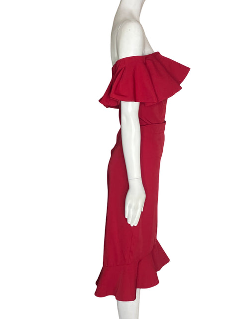 Vestido Mariana Vega Liso Ajustado Ruchas Rojo - Talla M