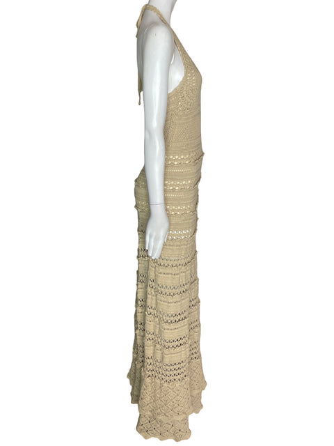 Vestido Tesoro Tps Maxi Tejido Backless Beige - Talla S