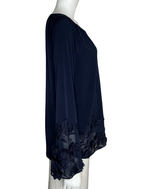 Blusa Tahari Bordado Floral Azul - Talla S