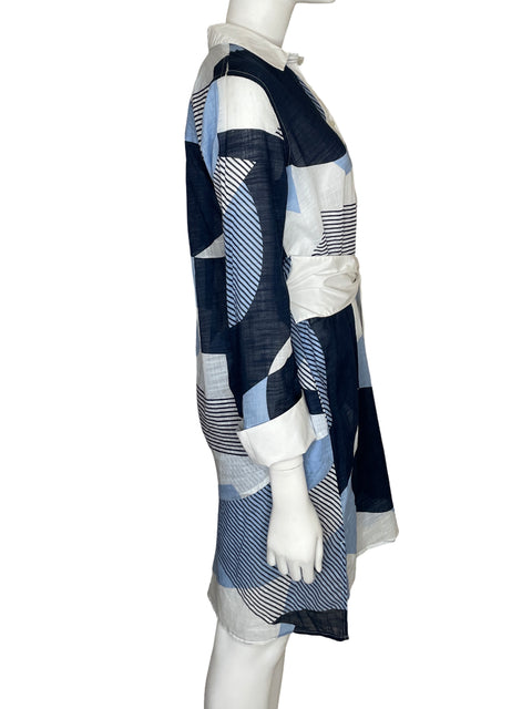 Vestido Kenneth Cole de Algodón Camisero Estampado Azul - Talla 6