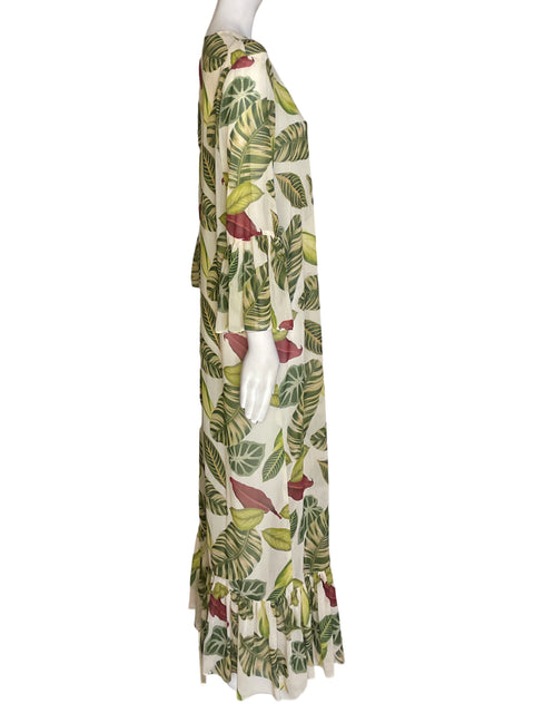 Vestido Alejandra Lebrija Estampado Hojas Maxi Verde - Talla M