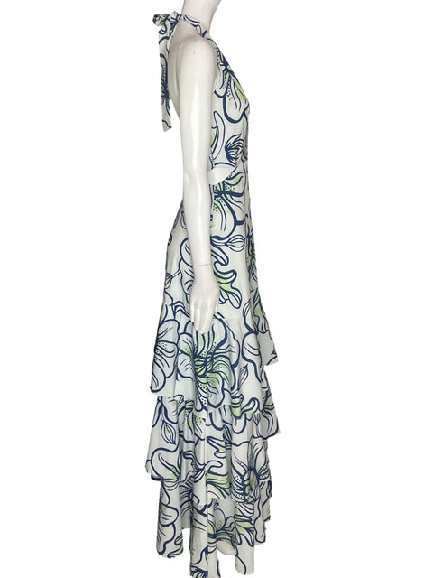 Vestido Lolikerias Estampado Halter Ruchas Verde - Talla M