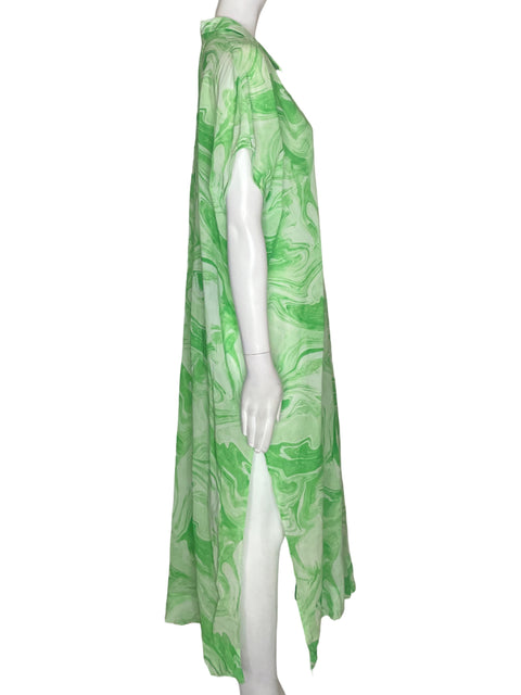 Vestido Ganni Maxi Fluido Estampado Verde - Talla M