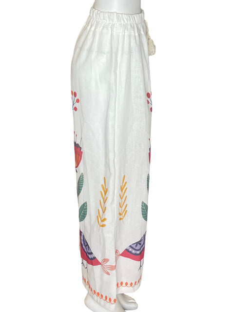Pantalón Tesoro Tps Palazo Elastico Estampado Floral Blanco - Talla S