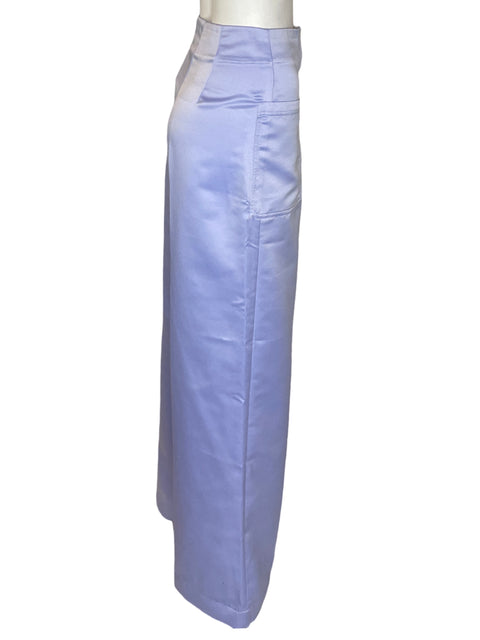 Pantalón Zara Recto Palazo Satinado Morado - Talla XS
