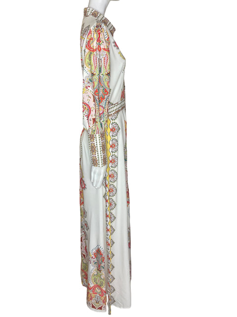 Vestido Fancy Collections Manga larga Estampado Botones Naranja - Talla M