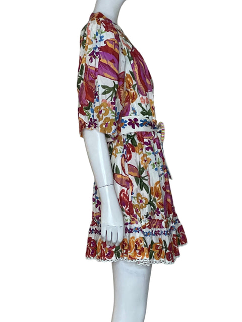 Vestido Farm Rio White Spring Bananas de Algodón Mini Rosado - Talla M