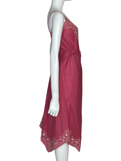 Vestido Zara de Lino Bordado Cuello v Rosado - Talla M