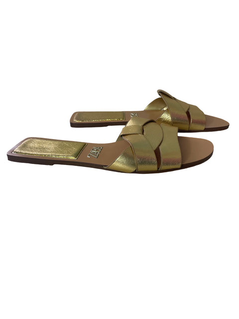 Sandalia Zara Tiras Destalonado Brillo Dorado - Talla 38