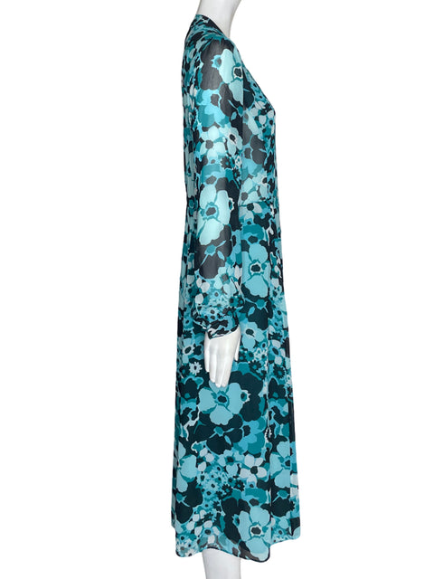 Vestido Michael Kors Maxi Estampado Abullonado Azul - Talla S