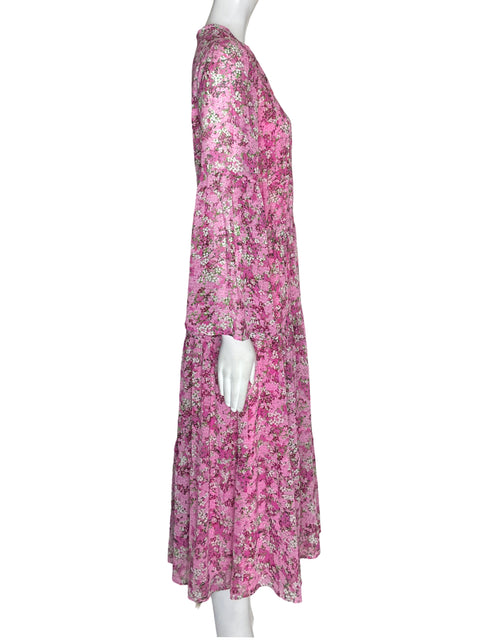 Vestido Michael Kors Estampado Floral Maxi Rosado - Talla 10