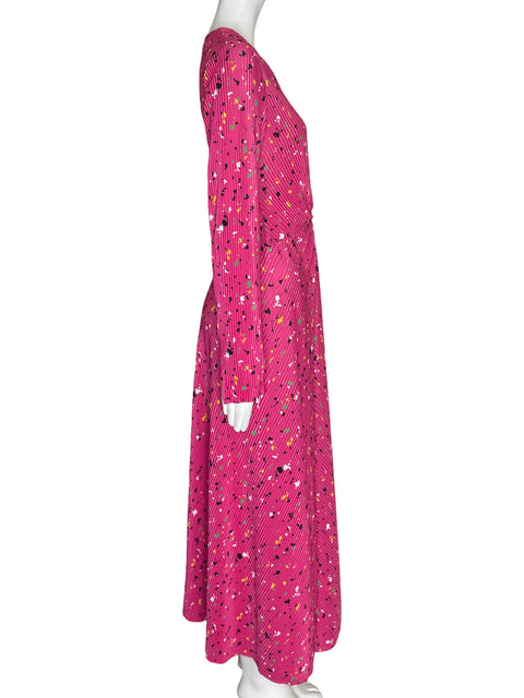 Vestido Rotate Estampado Cuello v Suelto Rosado - Talla M
