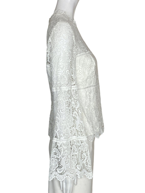 Blusa Bardot Tejido Zipper Cuello redondo Blanco - Talla M