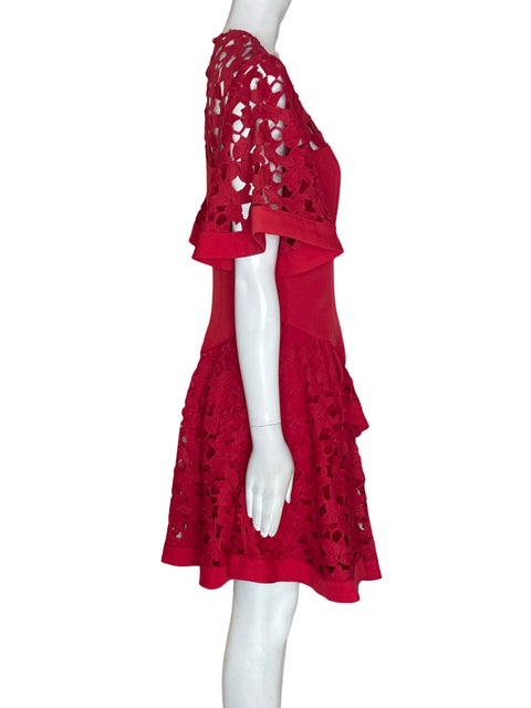 Vestido Keepsake Troquelado Manga corta Rojo - Talla M
