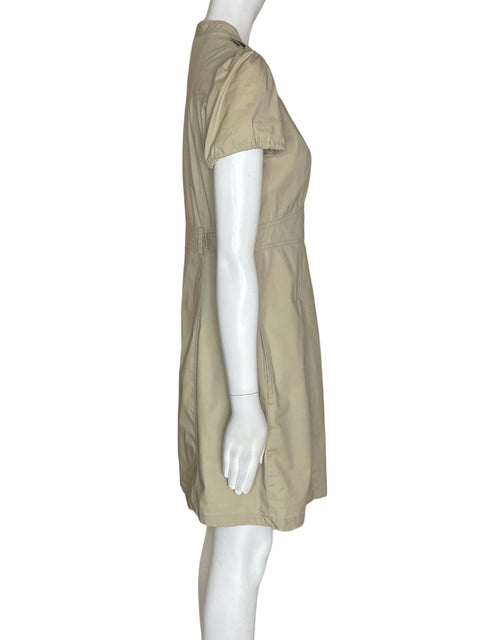 Vestido Mng de Algodón Cuello v Manga corta Beige - Talla M
