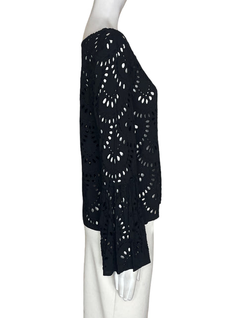 Blusa Karen Kane Troquelado Ruchas Negro - Talla S