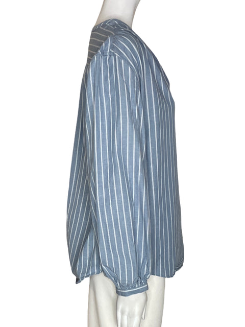 Blusa Zara de Algodón Rayas Cuello v Azul - Talla M