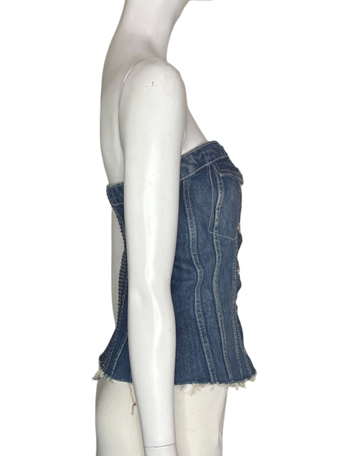 Top Zara Strapless Botones Azul - Talla L