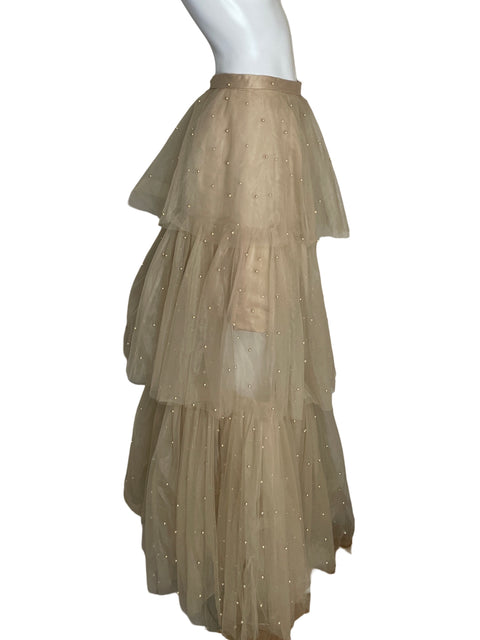 Falda Bias Tul Perlas Beige - Talla S