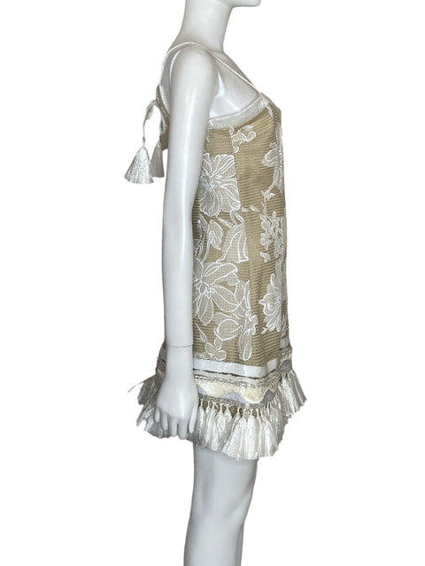 Vestido Alexis Bordado Flecos Beige - Talla M