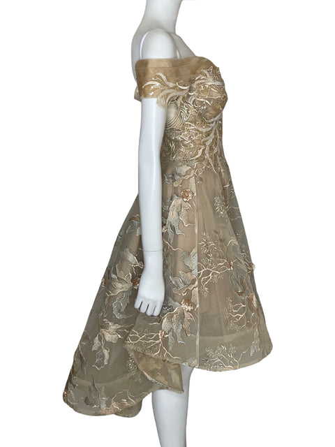 Vestido Mona Rosa de Algodón Bordado Brillo Beige - Talla S