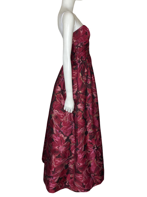 Vestido David Meister Strapless Estampado Rojo - Talla 8