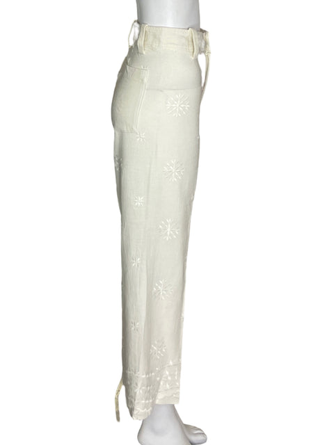 Pantalón Zara Recto Palazo Blanco - Talla XS