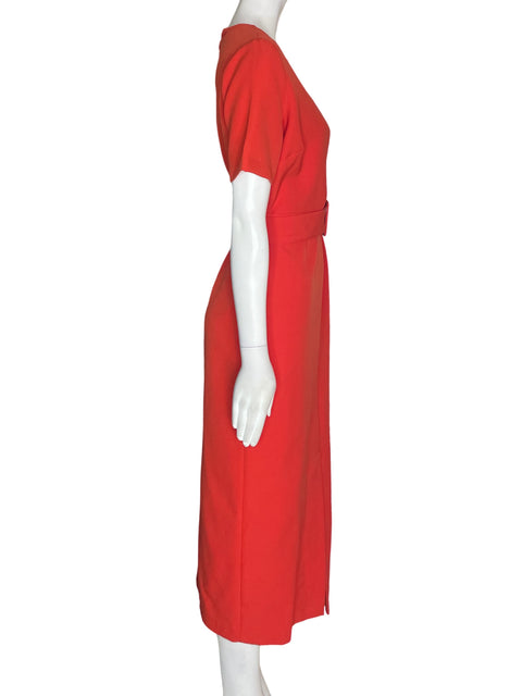 Vestido Zara Cuello v Midi Naranja - Talla XS
